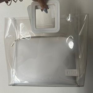Staud Shirley PVC bag w/ white leather handles and removable white leather pouch